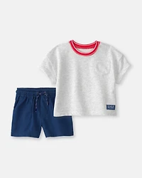 Toddler Boy 2-Piece French Terry Pocket T-Shirt & Shorts Set - Grey/Navy