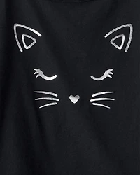 Kid 2-Piece Glitter Cat Tee & Tulle Tutu Skort Set - Black/Purple