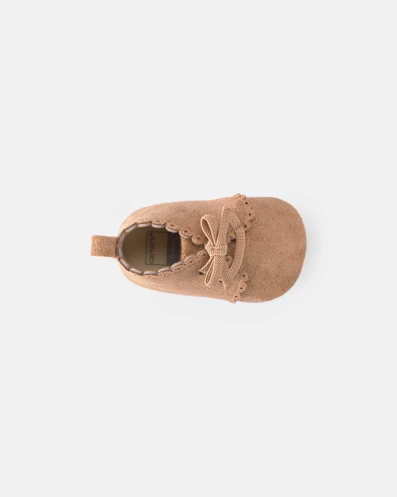 Baby Girl Bow Mocassin Shoes - Tan