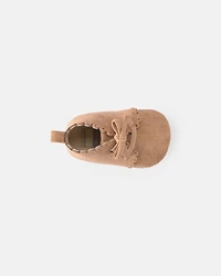 Baby Girl Bow Mocassin Shoes - Tan