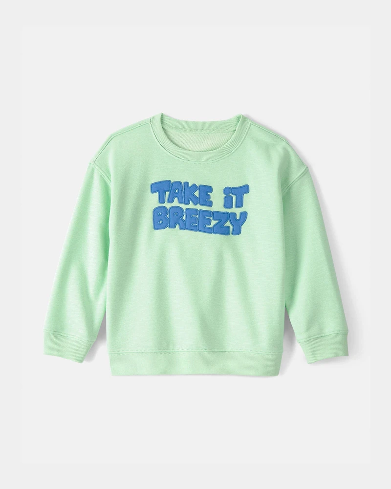 Toddler Boy 2-Piece 'Take It Breezy' French Terry Pullover Sweatshirt & Striped Joggers Set - Green/Blue