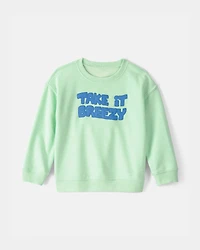 Toddler Boy 2-Piece 'Take It Breezy' French Terry Pullover Sweatshirt & Striped Joggers Set - Green/Blue