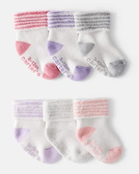Baby Girl 6-Pack Striped Ankle Socks - White