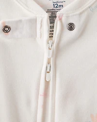 Baby Girl Dinosaur Print 100% Cotton Long-Sleeve 2-Way Zip 1-Piece Pajamas - White