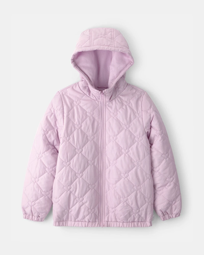 Girls Quilted Heart Midweight Jacket - Purple