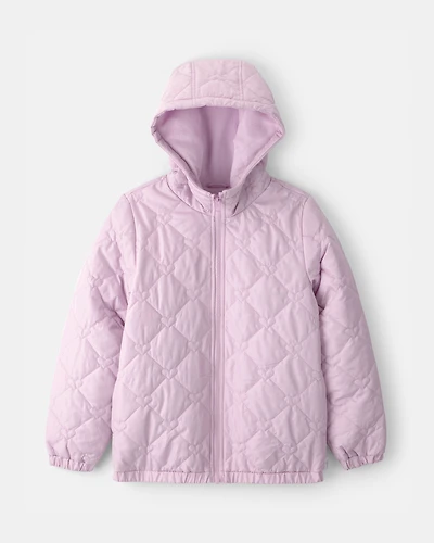 Girls Quilted Heart Midweight Jacket - Purple