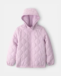 Girls Quilted Heart Midweight Jacket - Purple