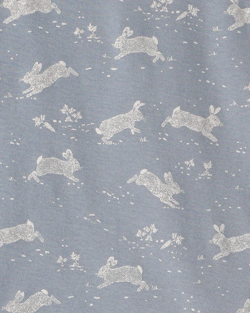 Kid 2-Piece Organic Cotton Ribbed Pajama Set in Blue Bunnies Print