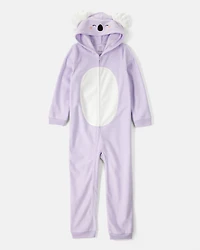 Girls Koala Fleece Hooded Zip-Up 1-Piece Pajama Jumpsuit - Purple