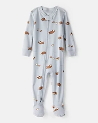 Toddler Boy Otter 100% Cotton Snug Fit Footie 1-Piece Pajamas - Blue