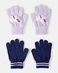 Girls 2-Pack Unicorn Winter Gloves - Purple/Blue