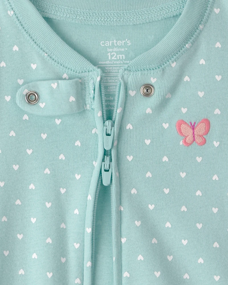 Baby Girl 2-Pack Floral Butterfly 100% Cotton Snug Fit 1-Piece Pajama - Blue/Pink