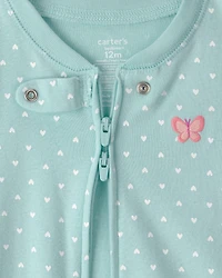 Baby Girl 2-Pack Floral Butterfly 100% Cotton Snug Fit 1-Piece Pajama - Blue/Pink