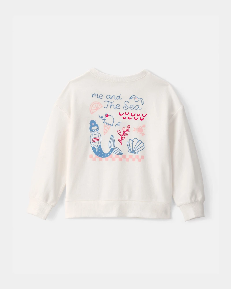 Toddler Girl Mermaid French Terry Pullover Sweatshirt - Ivory