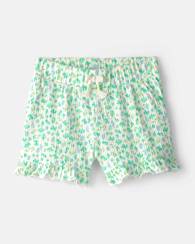 Baby Girl Ruffle-Trim Floral Shorts - Green