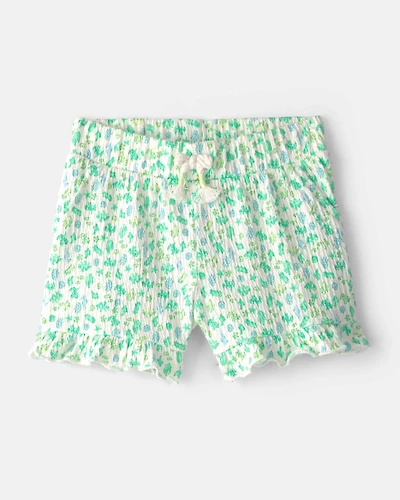 Baby Girl Ruffle-Trim Floral Shorts - Green