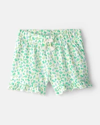 Baby Girl Ruffle-Trim Floral Shorts - Green