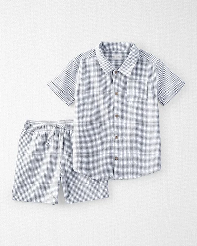 Kid 2-Piece Organic Cotton Gauze Checkered-Print Set