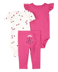 Baby Girl 3-Piece Ladybug Bodysuits & Pant Set - Pink