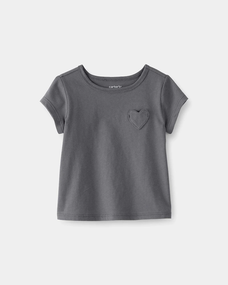Baby Girl Heart Pocket Top - Grey