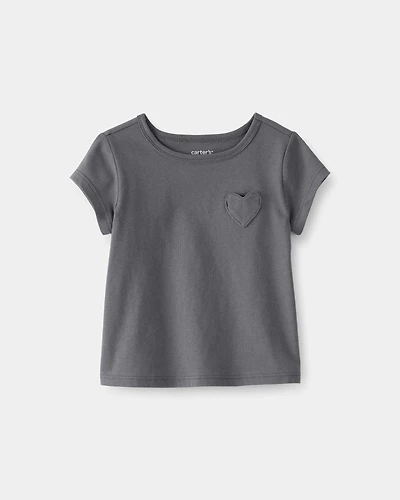 Baby Girl Heart Pocket Top - Grey