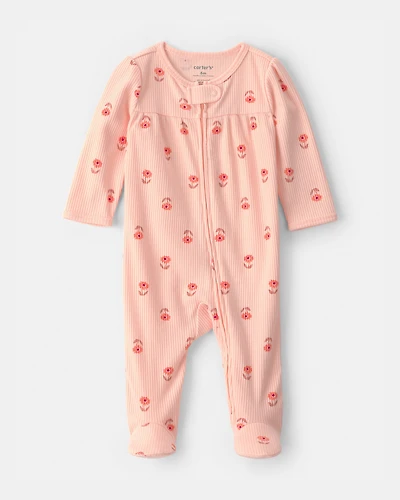 Baby Girl Floral 2-Way Zip Sleep & Play Pajama - Orange