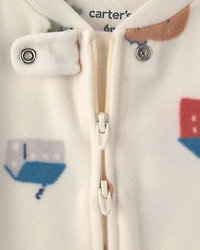 Baby Bear Cabin Fleece 2-Way Zip Sleep & Play Pajamas - Cream