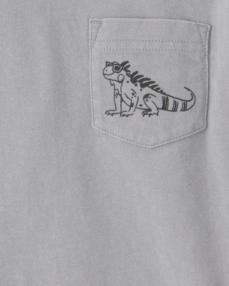 Toddler Boy Lizard Pocket Tee - Grey