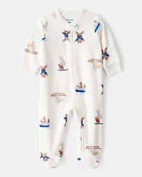 Baby Boy Animal Ski Print Loose Fit Long-Sleeve Sleep & Play Pajamas - Cream