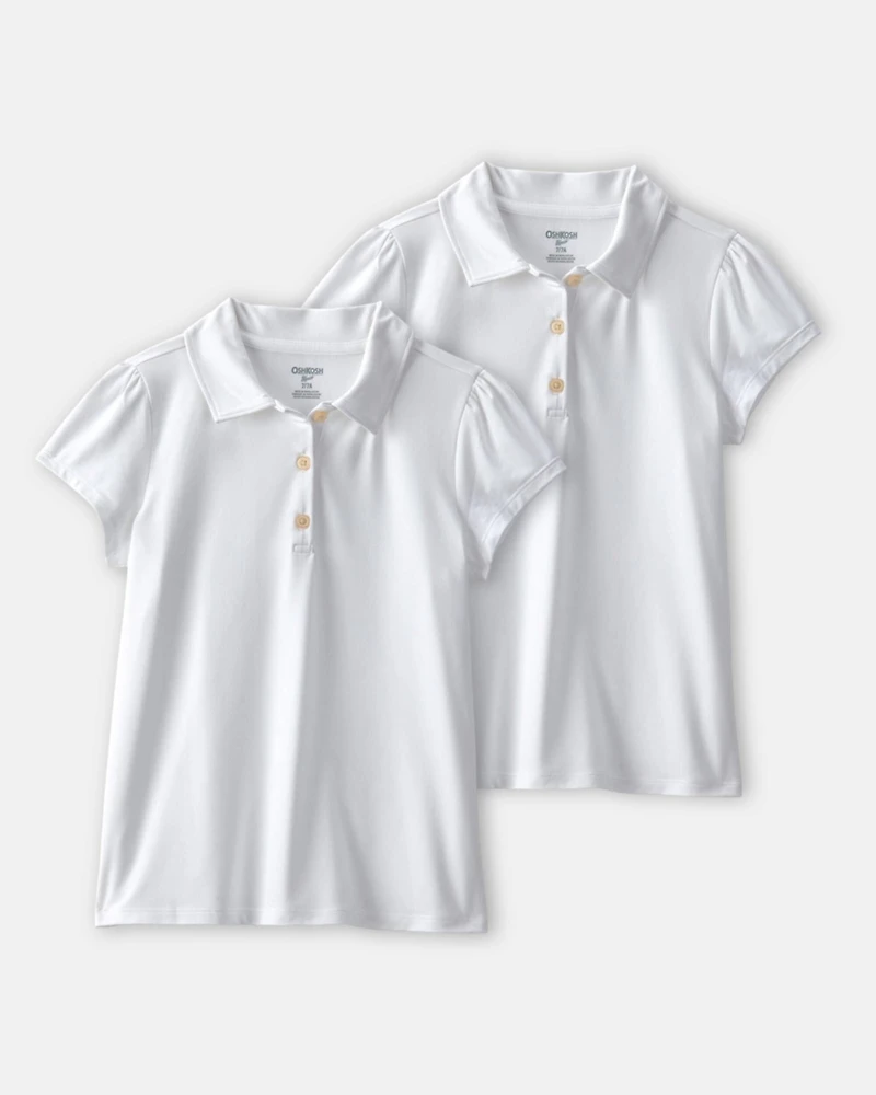 Girls 2-Pack Uniform Active Polo Shirts - White
