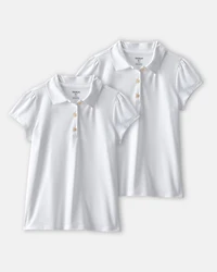Girls 2-Pack Uniform Active Polo Shirts - White