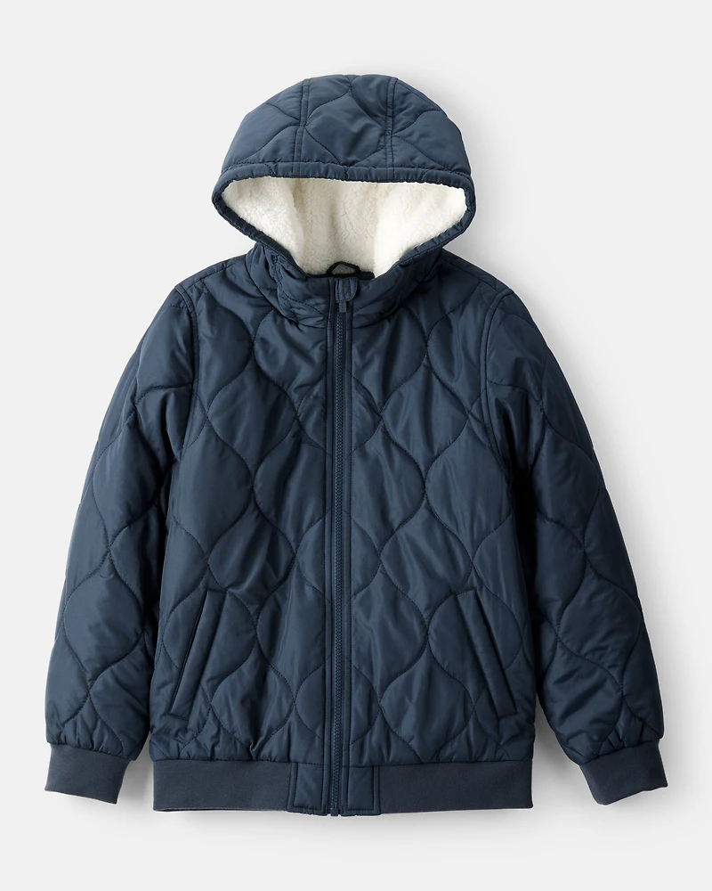 Boys Long-Sleeve Midweight Quilted Bomber Jacket - Navy