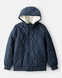 Boys Long-Sleeve Midweight Quilted Bomber Jacket - Navy
