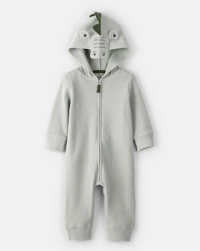 Baby Boy Alligator Thermal Long-Sleeve Hooded Jumpsuit - Green
