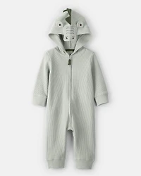 Baby Boy Alligator Thermal Long-Sleeve Hooded Jumpsuit - Green