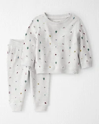 Baby 2-Piece Organic Cotton Waffle Knit Set in Nature Icon Print
