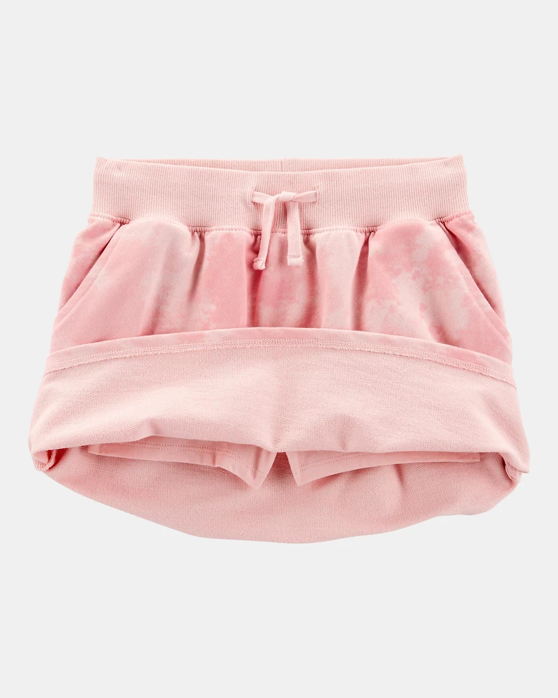 Kid Drawstring Cloud Dye French Terry Skort - Pink