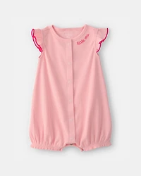 Baby Girl 'Little One' Rib Short-Sleeve Romper - Pink