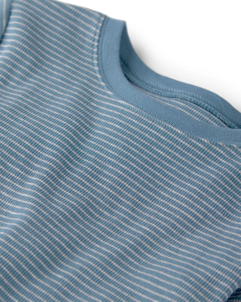 Kid 2-Piece Organic Cotton Ribbed Pajama Set in Stripes