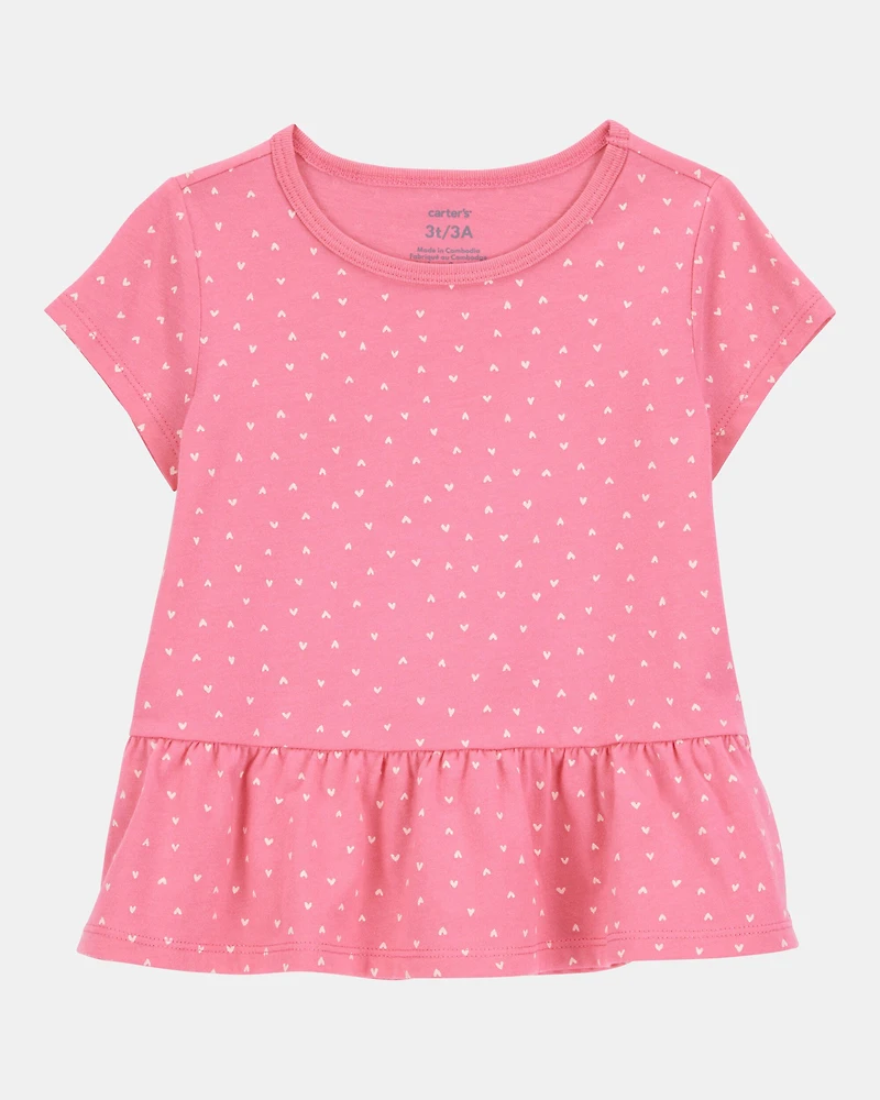 Toddler Girl Hearts Peplum Short-Sleeve Tee - Pink