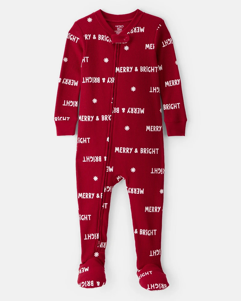 Toddler Merry & Bright Cotton Long-Sleeve 1-Piece Pajamas - Red