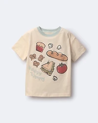 Toddler 'Happy Tummy' Relaxed Tee in Food Print - Cream