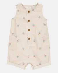 Baby Boy Button-Front Sunset Print Sleeveless Romper - Tan