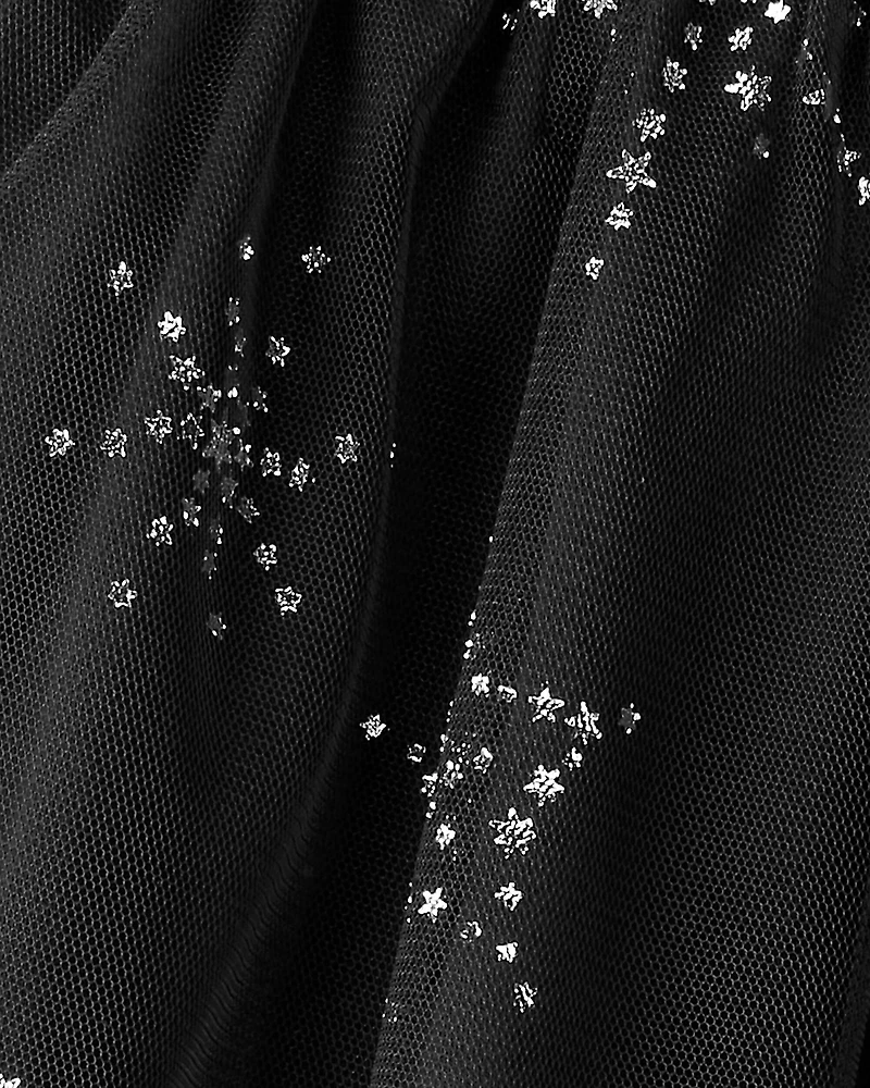 Girls Halloween Metallic Star Tulle Tutu Skort - Black