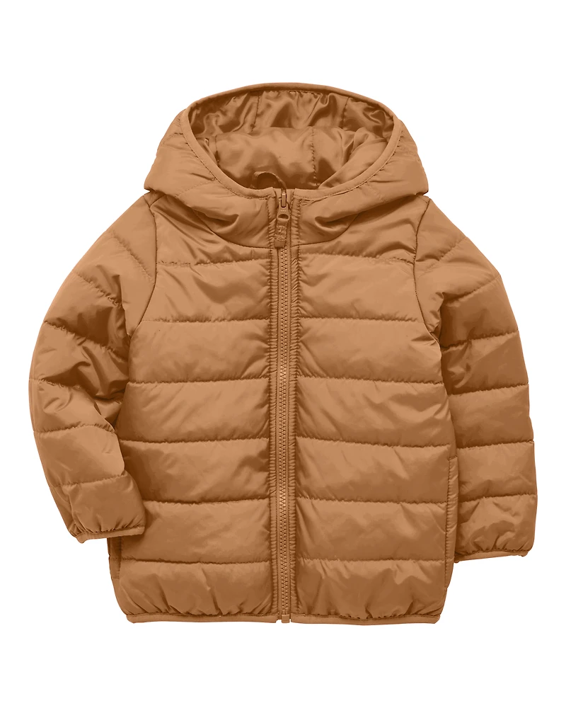 Kid Packable Hooded Puffer Jacket - Brown