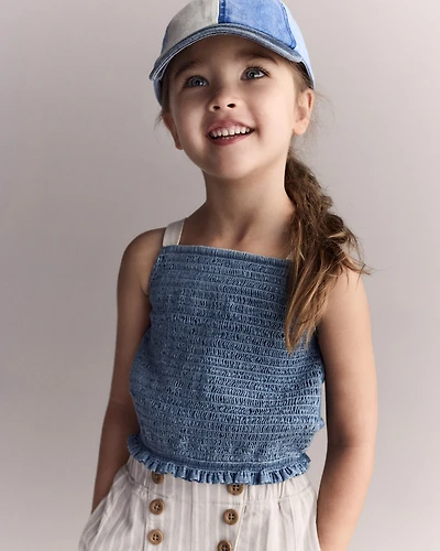 Toddler Girl Smocked Peplum Top in Chambray