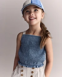 Toddler Girl Smocked Peplum Top in Chambray