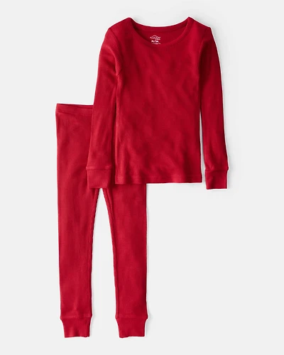 Kid Solid PurelySoft Long-Sleeve Snug Fit 2-Piece Pajamas - Red