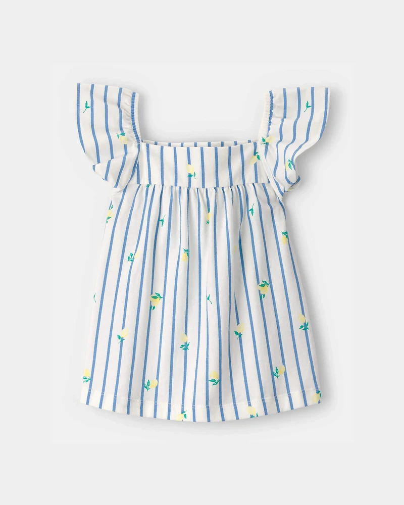 Toddler Girl Flutter-Sleeve Lemon Striped Top - Blue/White