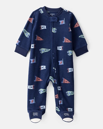 Baby Boy Sports Print Loose Fit Long-Sleeve Sleep & Play Pajamas - Navy Blue